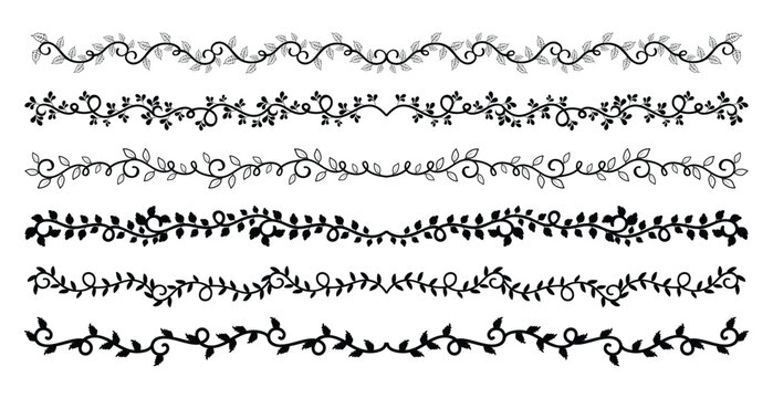 Hand Drawn Borders Elements Set Collection, floral Swirl ornament Vector