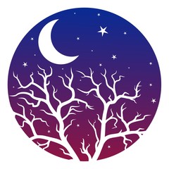 Obraz premium Round symbol with moon and tree.