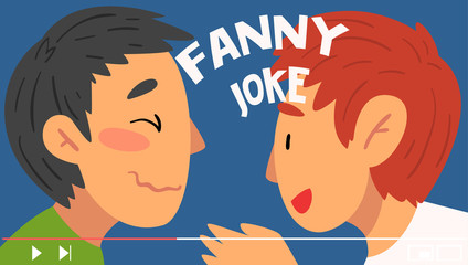 Two Men Bloggers Telling Funny Jokes Online Vector Illustration. Entertainment Vlog Concept