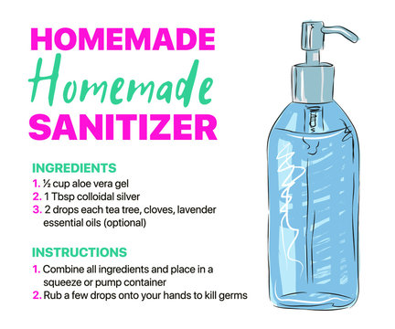 Homemade Hand Sanitizer Recipes, How To Use Hand Sanitizer Infographic, Wash Hands Step By Step And How To Use Hand Sanitizer