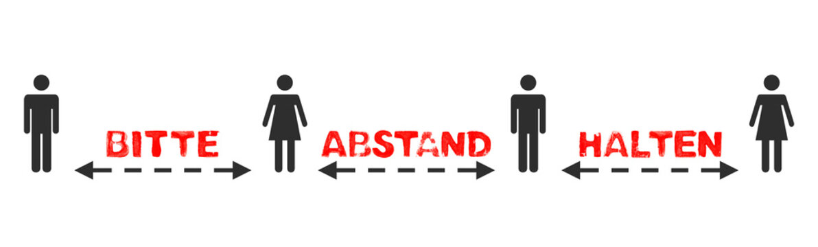 Text: Bitte Abstand halten zwischen 4 Menschen