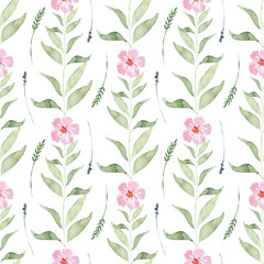 Watercolor background with spring flowering plants