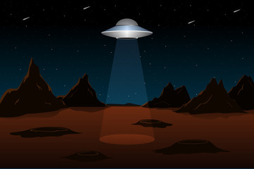 Flying saucer above planet Mars. Vector illustration. © Vector DSGNR
