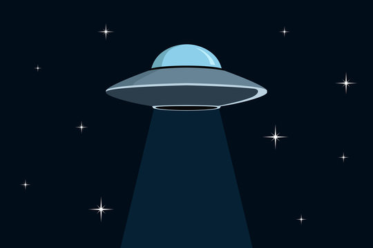 Flying saucer in space. Vector illustration.