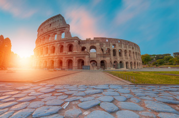 Naklejka na ściany i meble Amazing sunrise at Rome Colosseum (Roma Coliseum), Rome, Italy