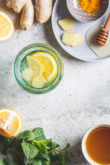 Flat lay of beverage for boosting immunity concept.