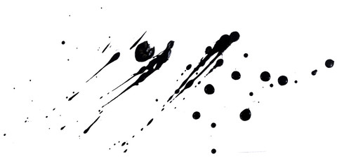 abstract artistic ink black of stain or splash black watercolor paint and liquid Ink splash splatter. grungy black swatches with Rough smears or stains of brush. Brush paint strokes. clipping path. 