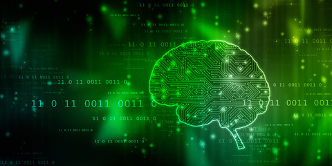 2d illustration Concept of thinking, background with brain, Abstract Artificial intelligence. Technology web background