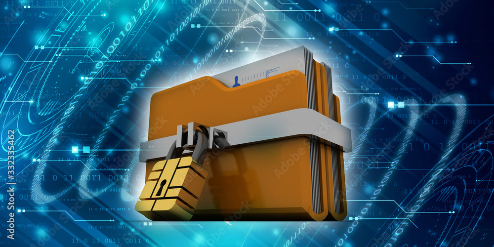 Aufkleber yellow folder and lock. data security concept. 3d rendering