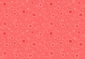 Virus, Coronavirus. Background, pattern, frame with outline Molecules and cells viral bacteria infection. Simple doodle icons. Microbiology