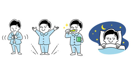 Children: changing clothes, brushing teeth, going to bed, sets