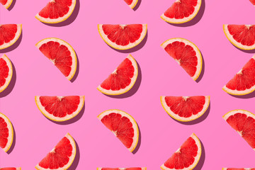 Abstract summer fruit background. Pattern with grapefruit slice Top View Flat lay