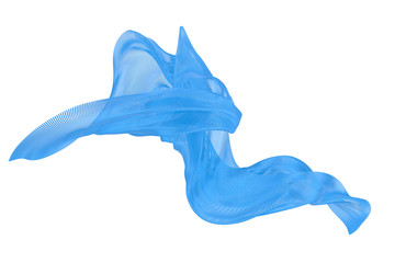 Beautiful flowing mesh of small particles. Blue wavy shape made of small cubes. 3D rendering image.