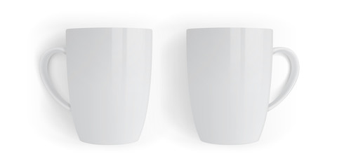 white mugs isolated on white background top view view from different sides mock up