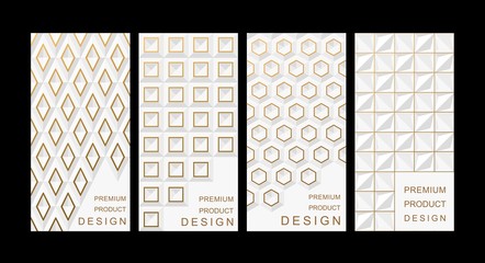 Set Template for package or flyer from Luxury background made by White geometric shapes with gold accents for cosmetic or perfume or for package of tea or for alcohol label or for advertising jewelry