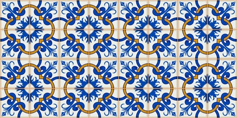 Mediterranean seamless pattern from Moroccan tiles, Azulejos ornaments. Can be used for wallpaper, pattern fills, web page background,surface textures. Vector