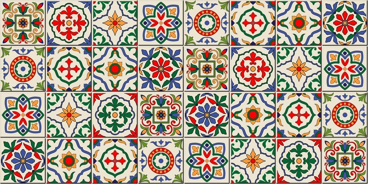 Mediterranean seamless pattern from Moroccan tiles, Azulejos ornaments. Can be used for wallpaper, pattern fills, web page background,surface textures. Vector