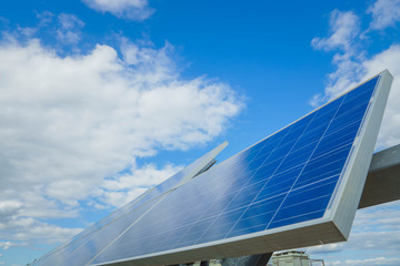 The view of the solar farm(solar panel), alternative electricity source, this's the sun tracking systems, Photovoltaic module idea for clean energy production to protect the environment