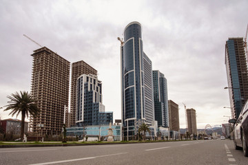 Empty street with modern architecture background