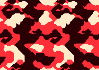 abstract camouflage military pattern, skin texture red color, fashion fabric printing vector illustration.