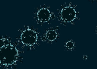 coronavirus particles close-up. dark background