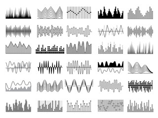 Audio waves. Voice sound music shapes vector abstract collection. Equalizer music audio, digital frequency shape illustration