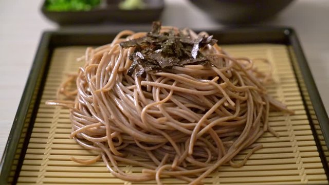 cold buckwheat soba noodles or zaru ramen - Japanese food style