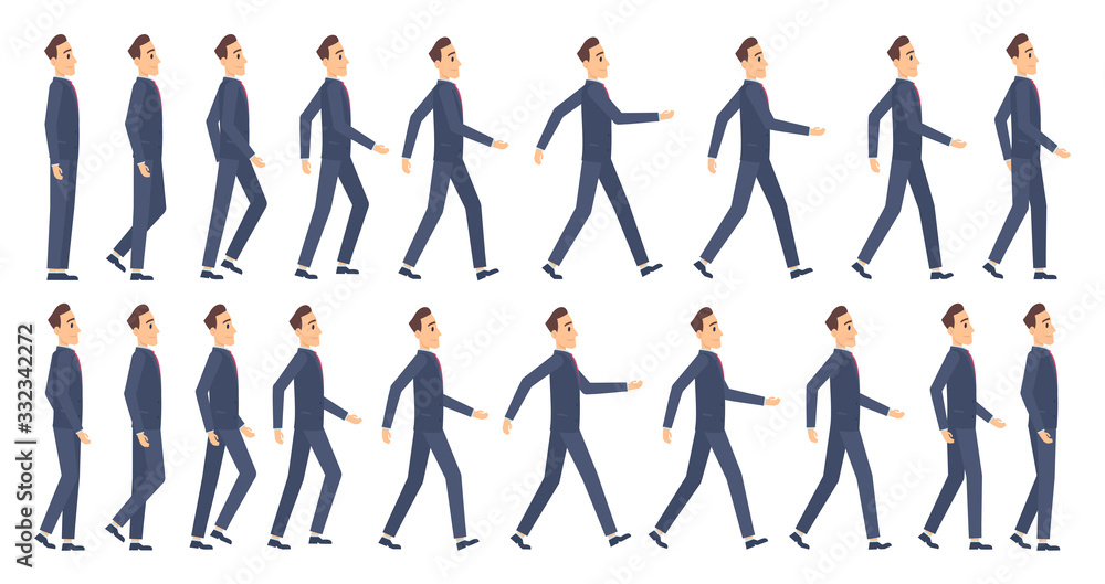 Aufkleber walking animation. business characters 2d animation key frames game cartoon sprite vector mascot. il