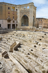 Ancient Roman theater in Lecce, Apulia region, southern Italy