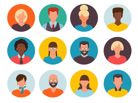 People avatars. Profile id images cv head of businessman and women vector collection. Person head face, set avatar illustration