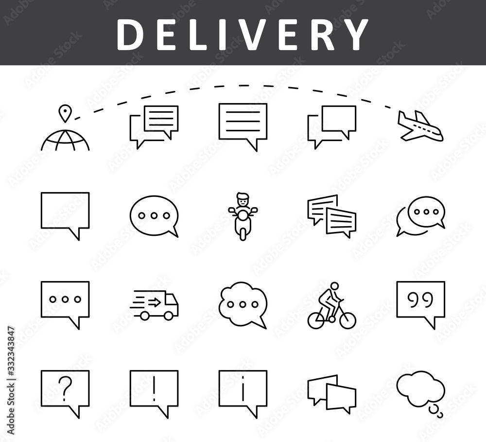 Poster set of speech bubble chat vector lines of icons. editable stroke. 32x32 pixels.