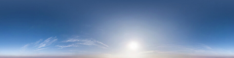 Seamless morning hdri panorama 360 degrees angle view clear blue sky with clouds with zenith for...