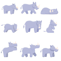 Rhino icons set. Cartoon set of rhino vector icons for web design