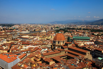 Fototapeta na wymiar Firenze, Italy - April 21, 2017: Aerial view of the Medici Chapel and city centre, Florence, Firenze, Tuscany, Italy