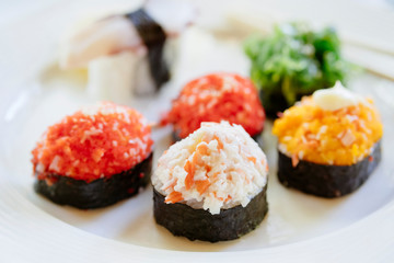 Nigiri sushi serving on a plate