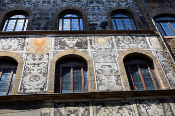 Firenze, Italy - April 21, 2017: Bianca Cappello palace facade in Florence, Firenze, Tuscany, Italy