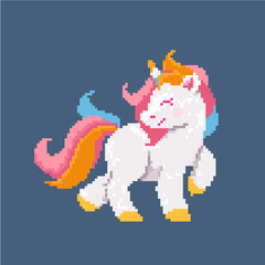 Obraz premium Pixel art unicorn isolated on black background