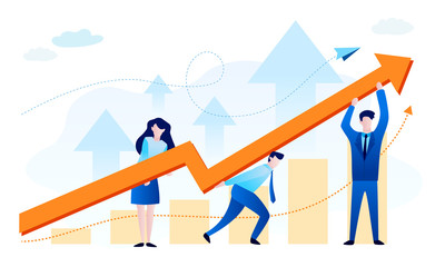 Business people holding up arrow, which shows growth, success, profit. Business concept illustration