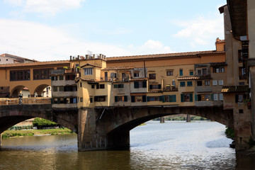 Firenze, Italy - April 21, 2017: Ponte Vecchio and Arno River in Florence, Firenze, Tuscany, Italy