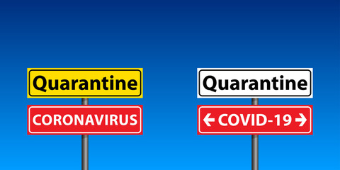 Coronavirus - caution road Sign. Stop the virus spreading. Warning about Coronavirus outbreak. COVID-19 danger and public health risk disease outbreak. Pandemic. Vector illustration.