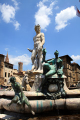 Fototapeta na wymiar Firenze, Italy - April 21, 2017: Fountain of Neptun by Bartolomeo Ammanati, Piazza della Signoria, Florence, Firenze, Tuscany, Italy
