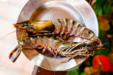 Fresh huge prawns in Thailand in Restaurant