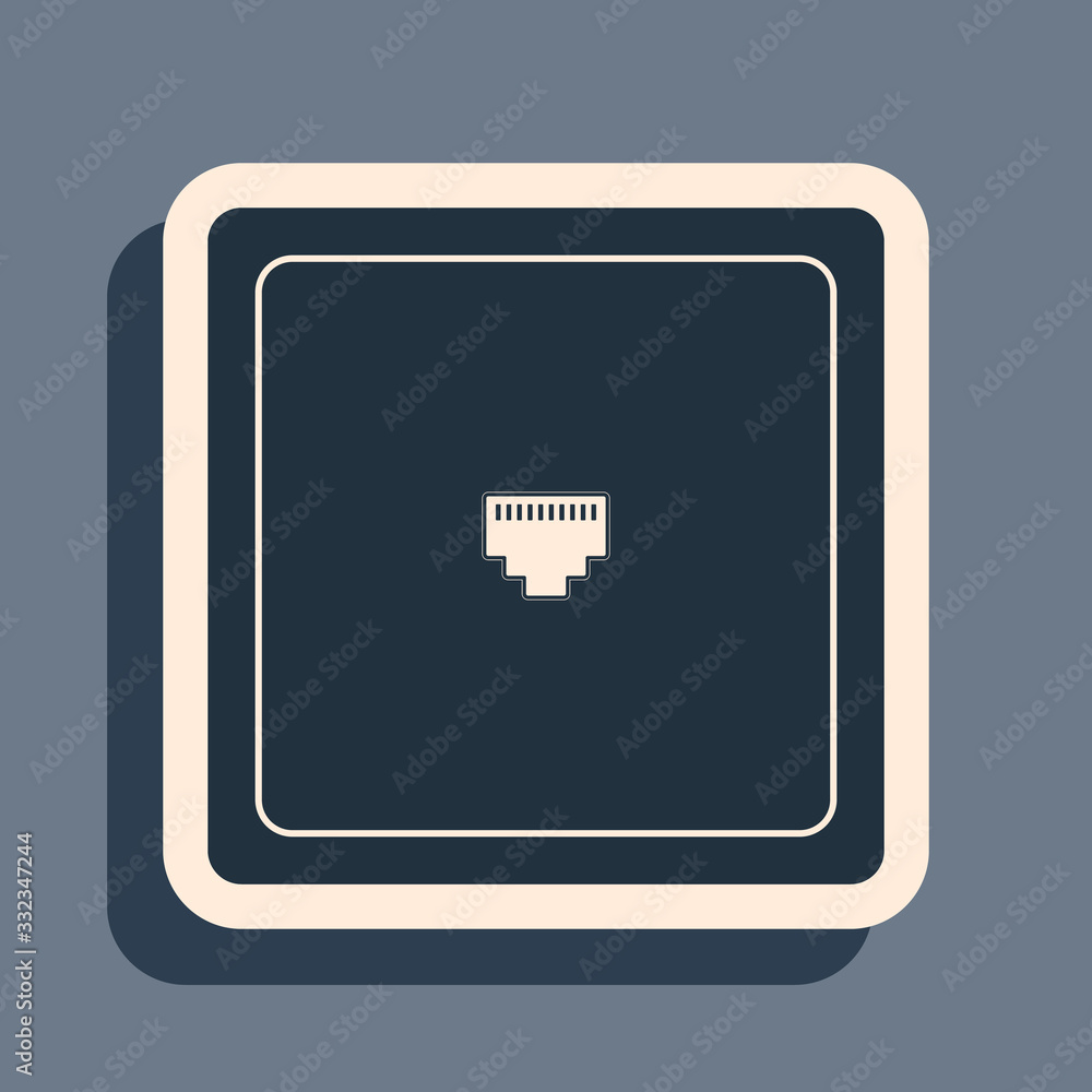 Poster black ethernet socket sign. network port - cable socket icon isolated on grey background. lan port i