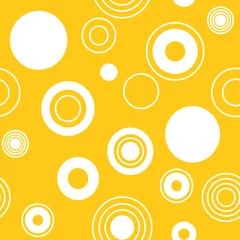 Gordijnen Butterscotch mosterd gele en witte retro print uit het midden van de eeuw. jaren 60 jaren 70 stijl. Naadloze patroonvector. © sziszigraphics