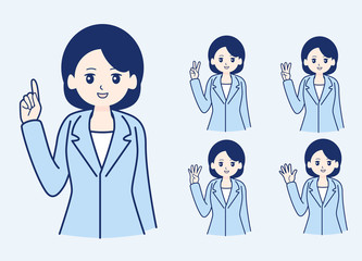 Business woman in suit with hand gestures. One, Two, Three, Four, Five.