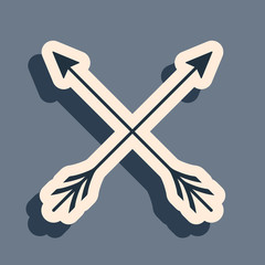 Black Crossed arrows icon isolated on grey background. Long shadow style. Vector Illustration