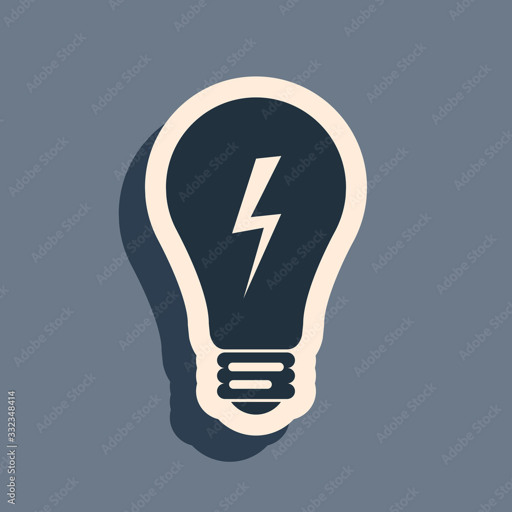 Poster black light lamp sign. bulb with lightning symbol icon isolated on grey background. idea symbol. lon
