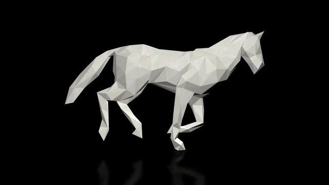 3d low poly white paper horse running, seamless loop