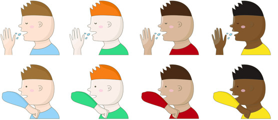 Icons of men of different races, sick, right cough