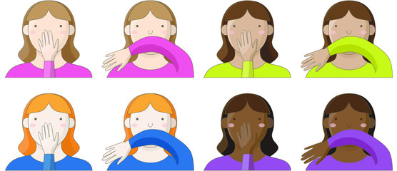 Icons of women of different races, sick, right cough